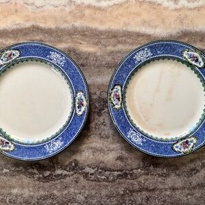 Antique Set of 2 Flow Blue & White Hancock & Sons Coronaware LAUREL Small Plates